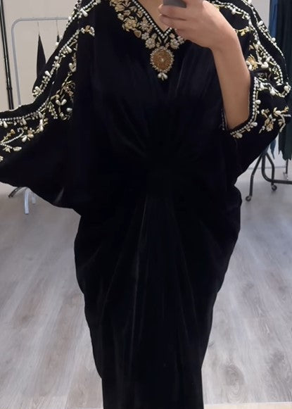 Velvet Kaftan Pearl - Black