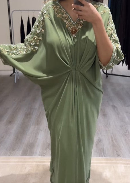 Velvet Kaftan Pearl - Apple Green