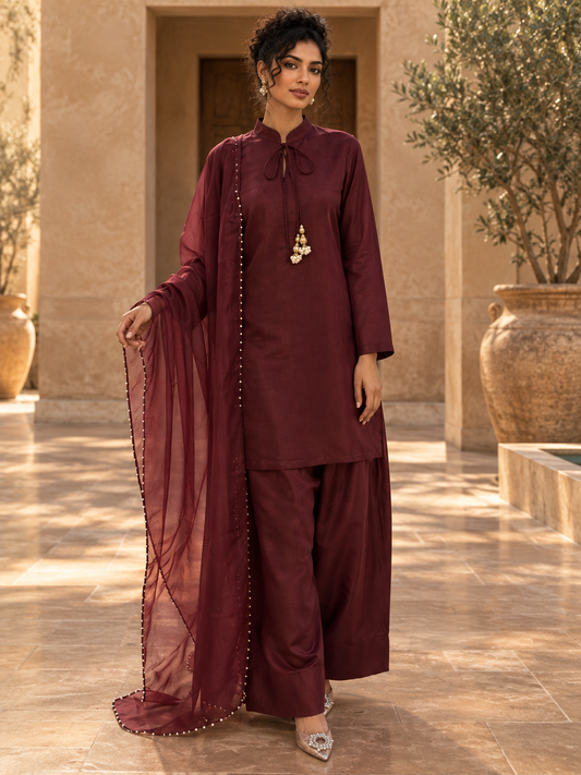 Mahnoor - Maroon — AI-styled editorial cover