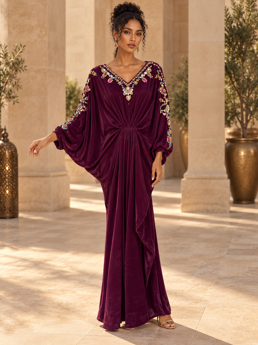 Velvet Kaftan Multicolour - Maroon — AI-styled editorial cover
