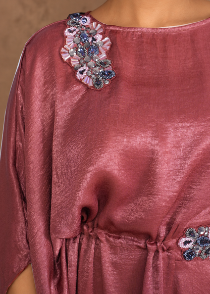 Arwa Rust original jewelled shoulder and fabric detail, model-styled composite